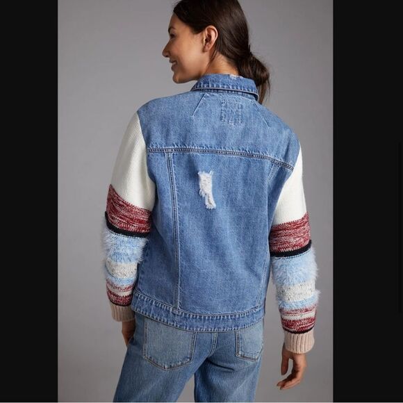 Anthropologie Avec Les Filles Sweater-Sleeved Denim
Trucker Jacket NEW Medium - Picture 4 of 15